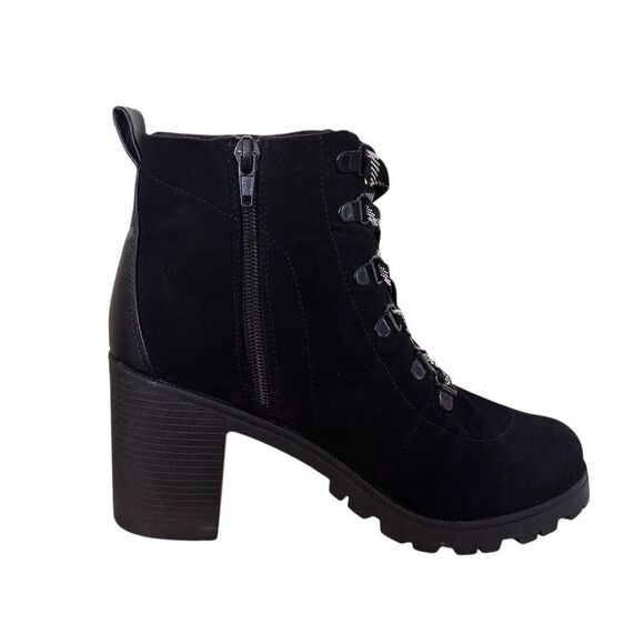 RUE 21 Y2K Black Faux Suede Chunky Heel Lace-up Whimsigoth Ankle Boots Size 7 - Picture 5 of 13